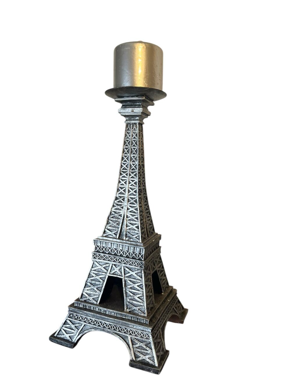 Eiffel Tower Candle Holder and Candle 17” T Paris Nostalgia